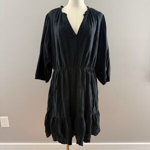 Knox Rose Black Cotton Midi Dress XXL Eyelet Lined Pockets Boho